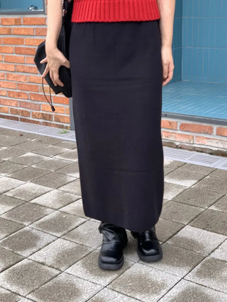 Basic Slit Elastic Long Skirt