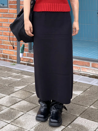 Basic Slit Elastic Long Skirt