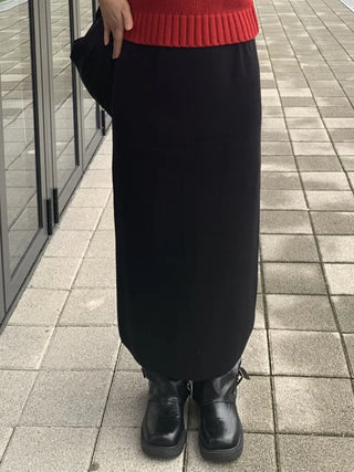 Basic Slit Elastic Long Skirt