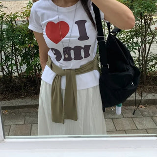 Heart Lettering Round Neck Short Sleeve T-shirt