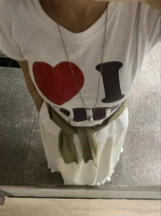 Heart Lettering Round Neck Short Sleeve T-shirt