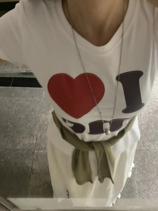 Heart Lettering Round Neck Short Sleeve T-shirt