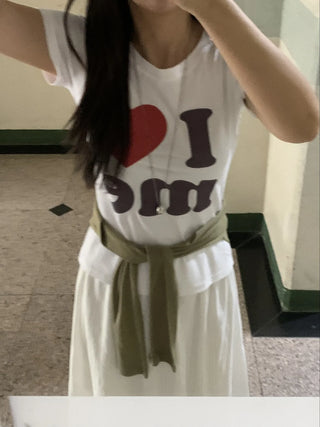Heart Lettering Round Neck Short Sleeve T-shirt