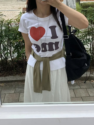 Heart Lettering Round Neck Short Sleeve T-shirt