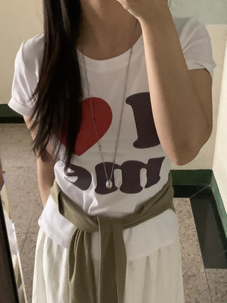Heart Lettering Round Neck Short Sleeve T-shirt
