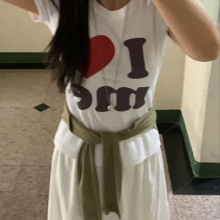 Heart Lettering Round Neck Short Sleeve T-shirt