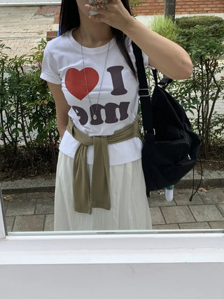 Heart Lettering Round Neck Short Sleeve T-shirt