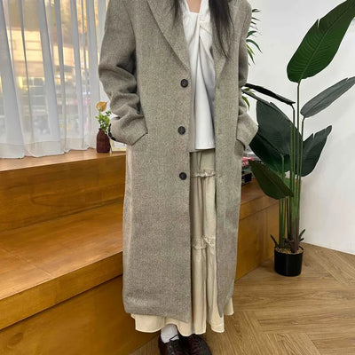 Classic Double Button Wool Blend Loose Fit Long Coat
