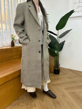 Classic Double Button Wool Blend Loose Fit Long Coat