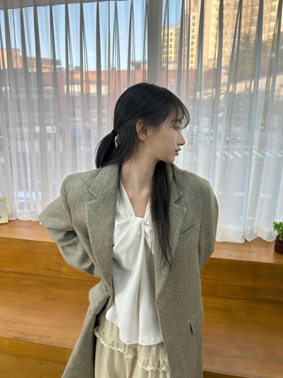 Classic Double Button Wool Blend Loose Fit Long Coat