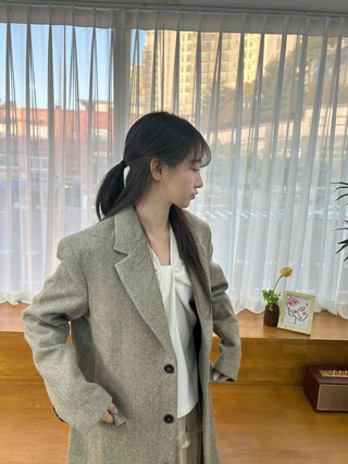 Classic Double Button Wool Blend Loose Fit Long Coat