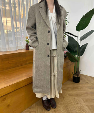 Classic Double Button Wool Blend Loose Fit Long Coat