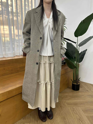 Classic Double Button Wool Blend Loose Fit Long Coat