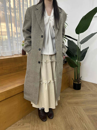 Classic Double Button Wool Blend Loose Fit Long Coat