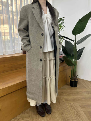 Classic Double Button Wool Blend Loose Fit Long Coat