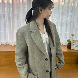 Classic Double Button Wool Blend Loose Fit Long Coat