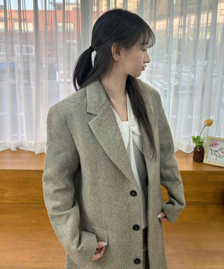 Classic Double Button Wool Blend Loose Fit Long Coat