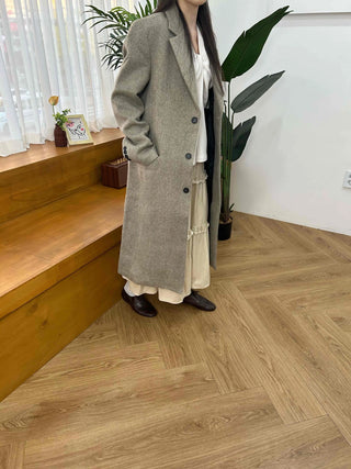 Classic Double Button Wool Blend Loose Fit Long Coat