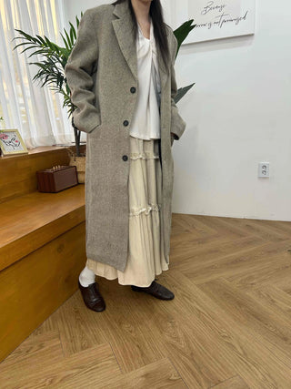 Classic Double Button Wool Blend Loose Fit Long Coat