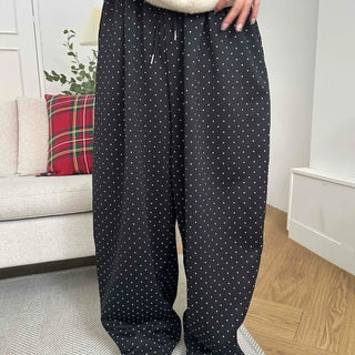 Elastic Dot Pleated Super Wide Pants
