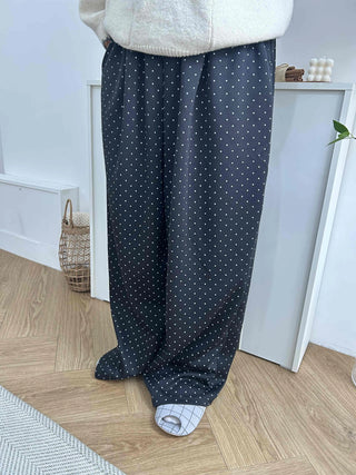 Elastic Dot Pleated Super Wide Pants