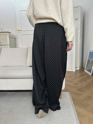 Elastic Dot Pleated Super Wide Pants
