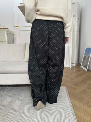 Elastic Dot Pleated Super Wide Pants