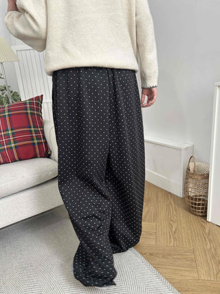 Elastic Dot Pleated Super Wide Pants