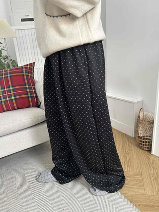 Elastic Dot Pleated Super Wide Pants