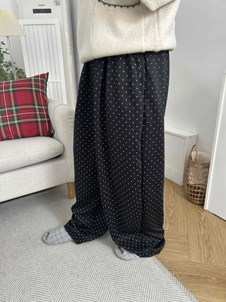 Elastic Dot Pleated Super Wide Pants