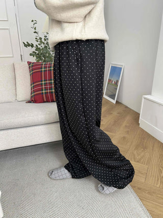 Elastic Dot Pleated Super Wide Pants