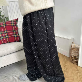 Elastic Dot Pleated Super Wide Pants