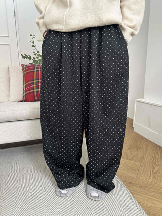 Elastic Dot Pleated Super Wide Pants