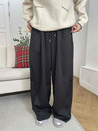 Elastic Dot Pleated Super Wide Pants