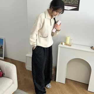 Elastic Dot Pleated Super Wide Pants