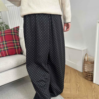 Elastic Dot Pleated Super Wide Pants