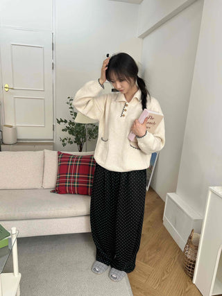 Elastic Dot Pleated Super Wide Pants