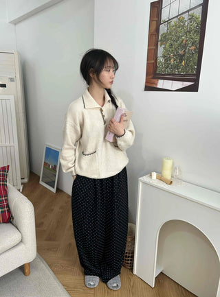Elastic Dot Pleated Super Wide Pants