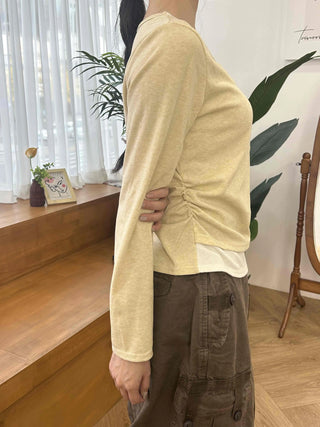 Soft Contrast Button Henley Round Neck Long Sleeve T-shirt