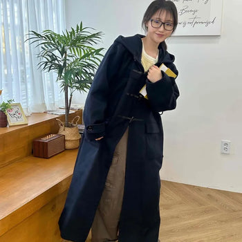 Oversized Double-Breasted Wool Blend Belted Long Coat