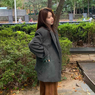 Daily Wool Blend Loose Fit Single Long Jacket
