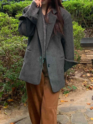 Daily Wool Blend Loose Fit Single Long Jacket