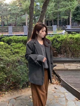 Daily Wool Blend Loose Fit Single Long Jacket