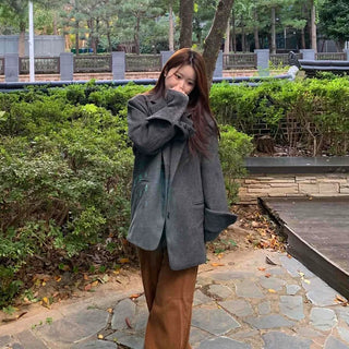 Daily Wool Blend Loose Fit Single Long Jacket