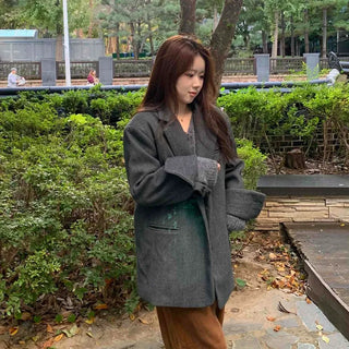 Daily Wool Blend Loose Fit Single Long Jacket