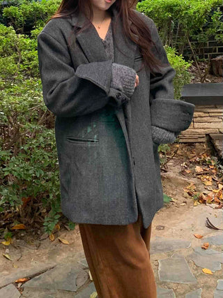 Daily Wool Blend Loose Fit Single Long Jacket