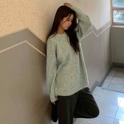 Soft Mohair Round Neck Oversized Mid-length Knit