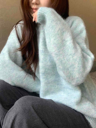 Soft Mohair Round Neck Oversized Mid-length Knit