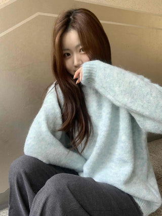 Soft Mohair Round Neck Oversized Mid-length Knit