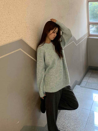 Soft Mohair Round Neck Oversized Mid-length Knit